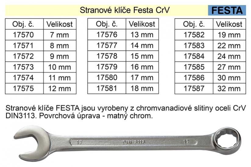 Očkoplochý klíč FESTA 9mm CrV