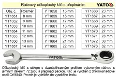 YATO Ráčnový klíč očkoplochý s přepínáním 14mm