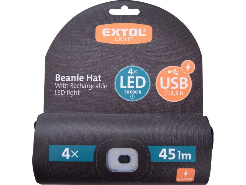 EXTOL LIGHT čepice s čelovkou, nabíjecí, USB, černá, univerzální velikost 43199
