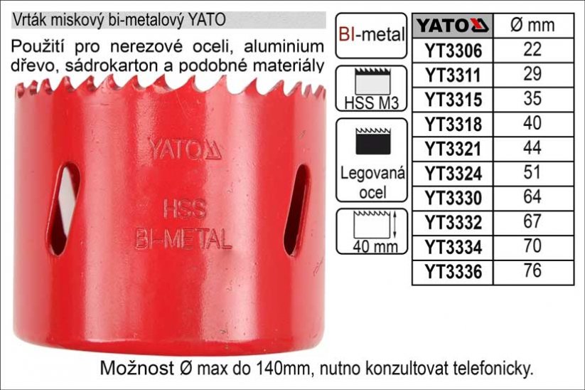 Pilový vrták do kovu korunkový bimetalový vyřezávací 35mm YATO