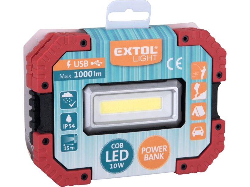 EXTOL LIGHT reflektor LED, 1000lm, USB nabíjení s powerbankou, Li-ion 43272