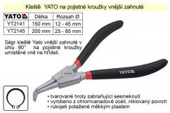 Kleště YATO na pojistné kroužky 200 mm vnější zahnuté