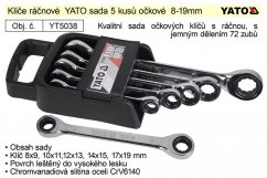 YATO Klíče ráčnové sada 5 kusů očkové 8-19mm