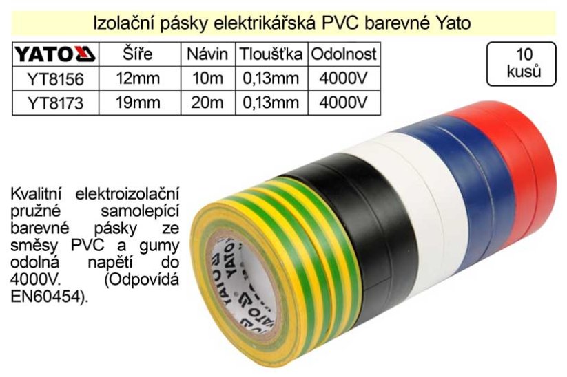 Izolační pásky elektrikářské PVC 12mm délka 10m barevné Yato balení