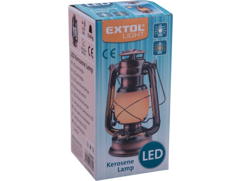 EXTOL LIGHT petrolejka LED, bílé světlo/plamen 43403