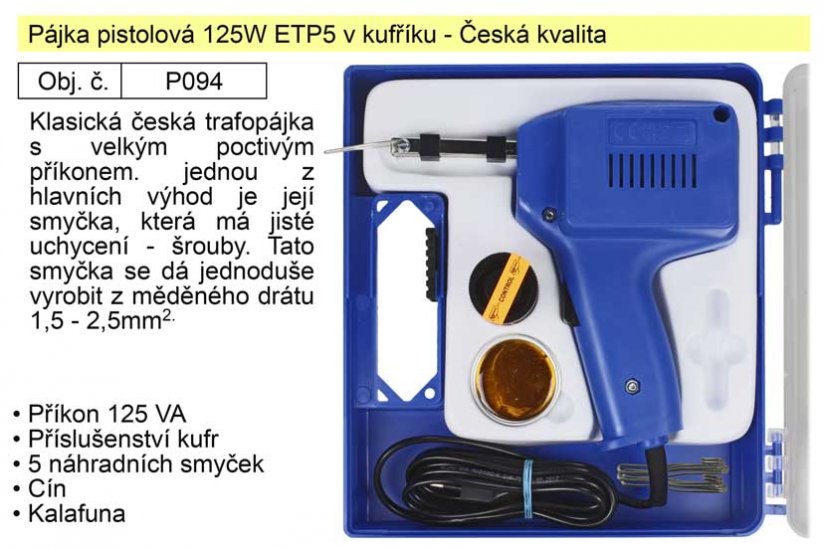 NUBA Pájka pistolová 125W ETP5 v kufříku - se šroubky Česká kvalita