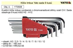 Klíče imbus zahnuté 2 - 12 mm Yato