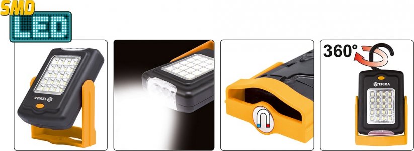 VOREL montážní kapesní LED svítilna s magnetem 20+3 LED