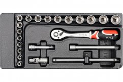 Vložka do zásuvky, YT-5542, nástrčné klíče 3/8“ a ráčna, 6 – 22 mm, sada 22 kusů, Yato