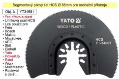Segmentový pilový list HCS 88mm oscilační, pro dřevo, plasty YT-3468