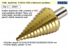 Vrták stupňovitý 5-35mm HSS s titanovým povlakem