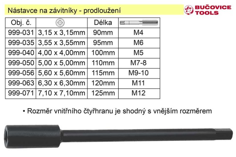 Nástavec pro závitník M9-10 délka 115mm prodloužení:5,6mm