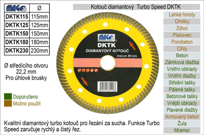 Kotouč diamantový turbo-speed pro úhlové brusky DKTK115